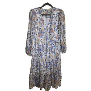 Joie Limited Edition Women Midi Dress Size Medium M Blue Poppy Flowers Cottage